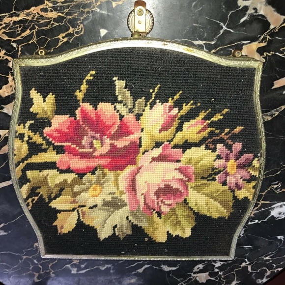Vintage Roses Floral NEEDLEPOINT Ornate Box Purse - Picture 1 of 10